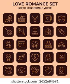 Amor delicado e romance definir apresentação gráfica vetorial com elementos de interface de usuário suave mostrando sentimentos