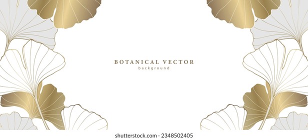 Delicate luxurious frame for photo or text with golden leaves of ginkgo biloba. Botanical background for decor, covers, cards and presentations