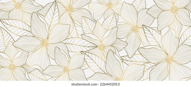 Delicate luxury botanical illustration with golden flowers and leaves for decor, backgrounds, covers, designs