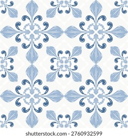 Delicate luxury flawless blue florals on white ivory background. Beautiful artistic hand drawn scroll ornament geometric combine suit for wallpaper backdrop background textiles fabrics tiles ceramics