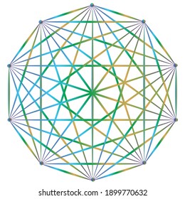 Delicate magical symmetric gradient multicolored mandala with straight lines on a white background flower for contemplation, harmony and yoga meditation, to attract abundance, love and joy to life