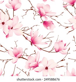 Delicate magnolia flowers seamless vector pattern