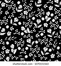 Delicate Magnolia and tea rose in black and white. Vector seamless pattern. Cute floral background for textile, design, book and diary covers, wallpapers, print, gift packaging and scrapbook