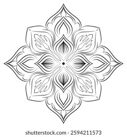 Delicate mandala line art, artistic floral patterns, decorative black and white patterns.