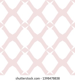 Delicate mesh texture. Vector geometric seamless pattern with fishnet, grid, lattice, net, lace. Light pink and white minimalist background. Subtle abstract ornament. Simple minimal repeating design