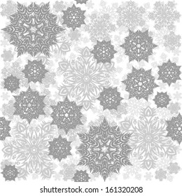 delicate messy snowflakes winter holidays seamless pattern different gray elements on white background