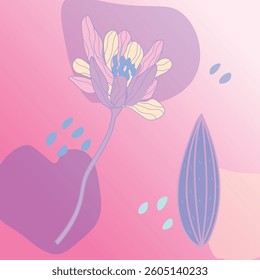 A delicate and modern floral vector illustration featuring a stylized flower with soft pastel hues of pink, purple, and blue.