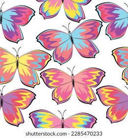 Delicate multicolored butterflies on a white background, seamless pattern.  High quality for your design. Textiles,wallpaper,decoration,print.