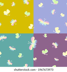 Delicate multicolored butterflies a seamless pattern on 4 backgrounds