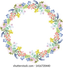 delicate multicolored wreath with hyacinths and daffodils