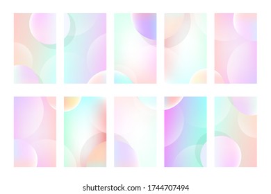 Delicados tonos pastel mullidos del fondo Fundas abstractas modernas montadas, Afiche moderno de flujo líquido de ondas coloridas. Composición de formas de gradiente frío, vector
