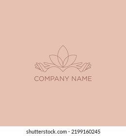 Logotipos delgados y naturales con la imagen de las manos y la forma del libro. Ilustración vectorial para empresas femeninas. Trabajo manual o cuidado manual. Logo para un salón de belleza o un masaje.