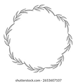 Delicada coroa de folha de oliveira trabalhada com linhas finas, perfeito para convites, decoração ou projetos artísticos. O design simples, mas elegante oferece versatilidade para vários temas e ocasiões.