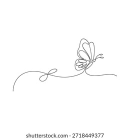 Delicate one line drawing of a butterfly in flight minimalist style