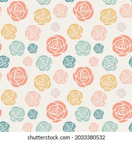 Delicate open roses of different colors seamless pattern