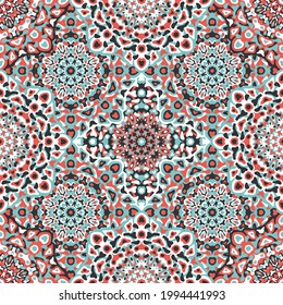 Delicate openwork geometric floral seamless pattern vector fashionable graphic design for textile print, ethnic batik, cloth fabric. Floral geometric abstract ornament.