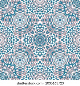 Delicate openwork geometric floral seamless pattern vector fashionable graphic design for textile print, ethnic batik, cloth fabric. Floral geometric abstract ornament.