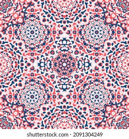 Delicate openwork geometric floral seamless pattern vector fashionable graphic design for textile print, ethnic batik, cloth fabric. Floral geometric abstract ornament.