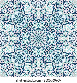 Delicate openwork geometric floral seamless pattern vector fashionable graphic design for textile print, ethnic batik, cloth fabric. Floral geometric abstract ornament.