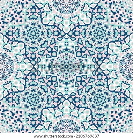 Delicate openwork geometric floral seamless pattern vector fashionable graphic design for textile print, ethnic batik, cloth fabric. Floral geometric abstract ornament. Stock photo © 