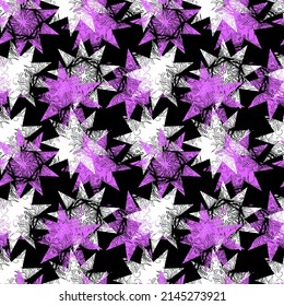 delicate openwork stars with carved botanical motifs vector seamless pattern