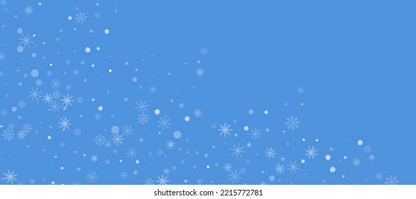 Delicate openwork white snowflakes. Snow, snowfall. Falling scattered blue snowflakes on a blue background. Vector