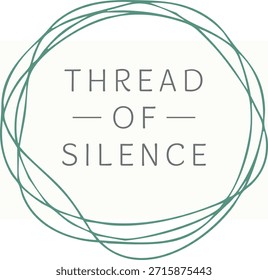 Delicados bucles superpuestos que forman un círculo alrededor de las palabras Hilo de silencio en espaciado aireado