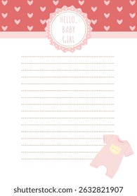a delicate page for a notebook or diary for the birth of a little girl