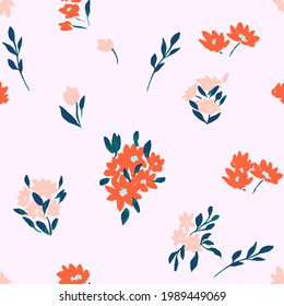 Delicate painted with colored paint on a pastel background. Seamless pattern with flower buds for a chintz dress.