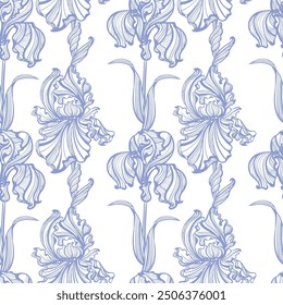 zarte blassblaue Iris - vektor nahtloses muster im art nouveau stil