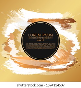 Delicate pastel background. Abstract brush strokes of paint with a gold frame. Luxury background and frame for wedding and beauty salon.