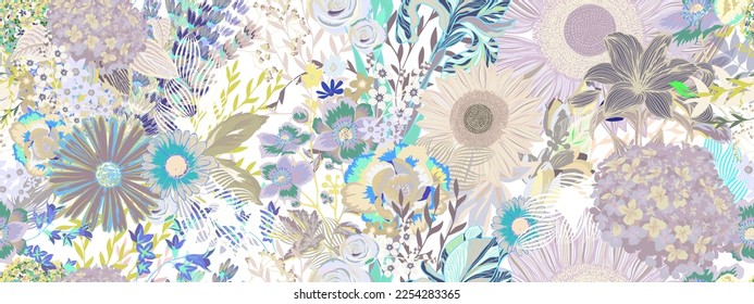 Delicate pastel colors. Floral seamless pattern. Vector illustration