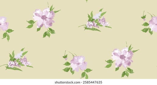 Delicate Pastel Floral Pattern on a Light Beige Background