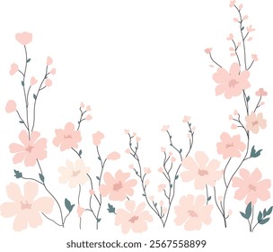 Delicate pastel flowers in minimalistic style - background for design” banner, frame 