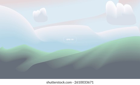A delicate pastel landscape with smooth gradient layers with clouds. Modern backgrounds, presentations, wallpapers, and web design.