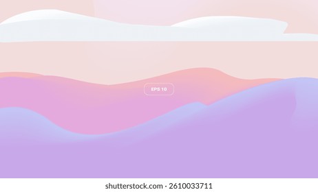 A delicate pastel landscape with smooth gradient layers with clouds. Modern backgrounds, presentations, wallpapers, and web design. Vector illustration.