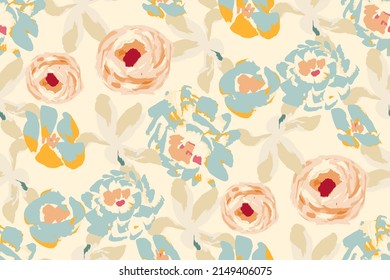 delicate pastel light floral pattern with paint strokes