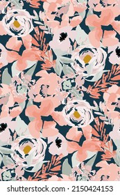 delicate pastel light floral pattern with paint strokes