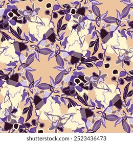 Delicate pastel light floral pattern with paint strokes. Vector illustration