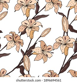 Delicate pastel lilies. Vector seamless pattern.