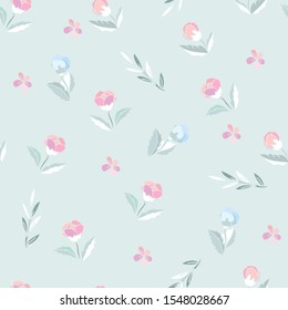 Delicate pastel Magnolia and tea rose. Vector seamless pattern. Cute floral background for textile, design, book and diary covers, wallpapers, print, gift packaging and scrapbook