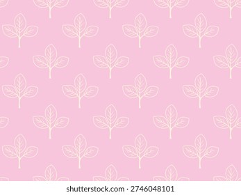 Delicate pastel pink background adorned with a repeating pattern of minimalist, light creamcolored leaf sprigs.