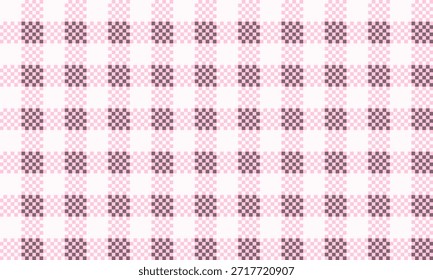 Delicate pastel pink and white checkered seamless pattern, creating a charming gingham fabric texture background for various design projects