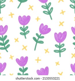 Delicado patrón vector pastel en un estilo acuarela sobre un fondo blanco. Flores de lavanda con cruces amarillas para niños, niños pequeños, textiles, imprenta, decoración, interior, envolturas, postales