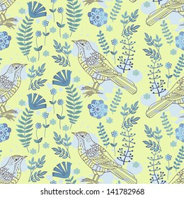 delicate pattern with birds and flowers