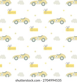 Patrón delicado para la ropa y los textiles de los niños con los coches de carreras lindos 