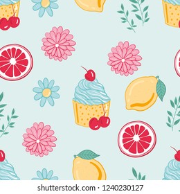 delicate pattern with citrus and cupcake