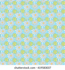Delicate pattern with flowers Light background with blooming daisies. Background for postcards, invitations, children's items. Suitable for fabric and paper.