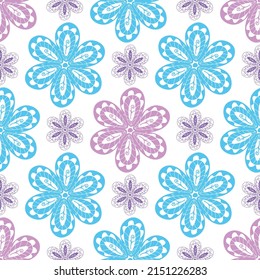 Delicate pattern with openwork painted flowers in pastel colors on a transparent background. Seamless texture. . Vector eps 10