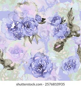 Delicate pattern with peonies, watercolor illustration, vector seamless.